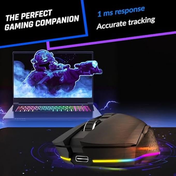 KLIM BLAZE RECHARGEABLE WIRELESS GAMING MOUSE RGB + HIGH-PRECISION SENSOR AND LONG-LASTING BATTERY + 7 CUSTOMIZABLE BUTTONS + UP TO 6000 DPI + WIRED AND WIRELESS MOUSE UK FOR PC MAC AND PS4 NEW 2021 - Image 3