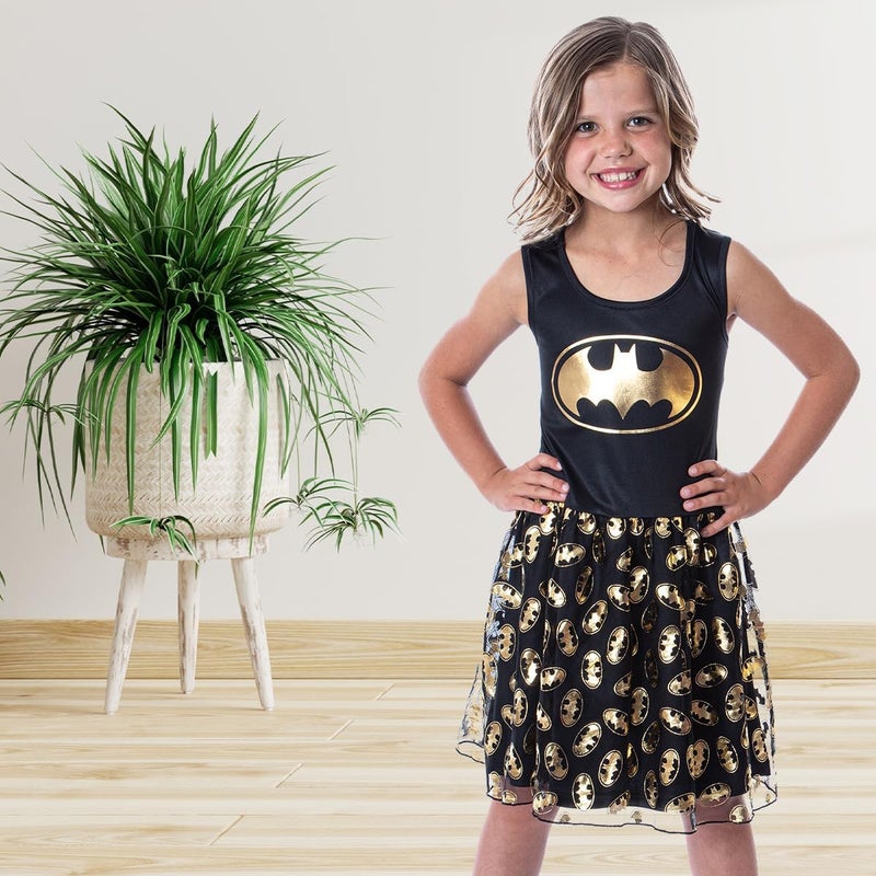 INTIMO DC Comics Girl's Batman Logo Tank Nightgown Costume Pajama Dress - Image 3