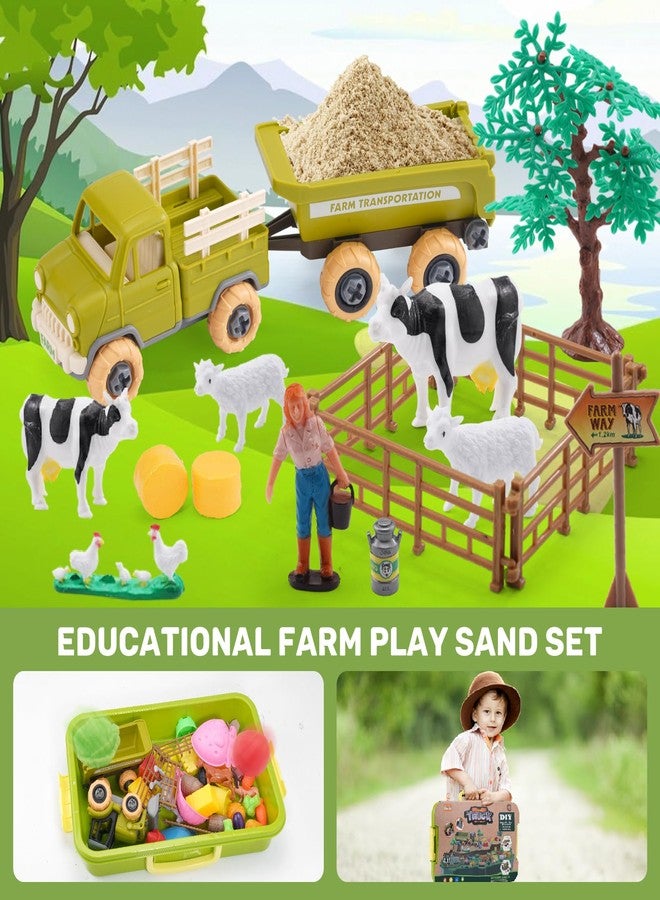 Eaciilee Play Sand Farm Toys, Farm Sensory Bins with 2.2lb Play Sand, Animal, Take Apart Truck Trailer Playset, Creativity Sandbox Toys with Lid for Kids 3 4 5 6 Years Old - Image 3