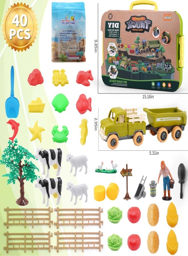 Eaciilee Play Sand Farm Toys, Farm Sensory Bins with 2.2lb Play Sand, Animal, Take Apart Truck Trailer Playset, Creativity Sandbox Toys with Lid for Kids 3 4 5 6 Years Old - Image 4