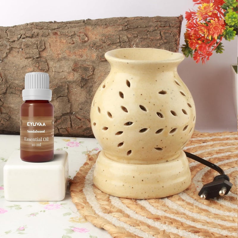 DECOVAA DECOVAA Handcrafted Ethnic Electric Ceramic Diffuser Aroma Oil Burner for Aromatherapy Aroma Oil Warmer Aroma Diffuser Set for Home Decor and Fragrance with 10ml Aroma Oils Sandal Fragrance  - Image 1