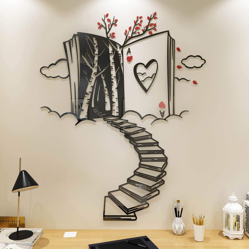 DecorSmart Alice in Wonderland Decorations Wall Decor for Bedroom with Stairs of Books, Trees and Ace of Hearts, Mad Hatters Tea Party Removable DIY Acrylic Wall Stickers Decorations - Image 1