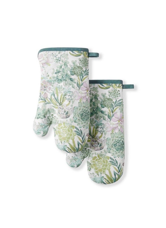 Martha stewart - Succulents Oven Mitt 2-Pack Set, Green, 7"X13" - Image 1