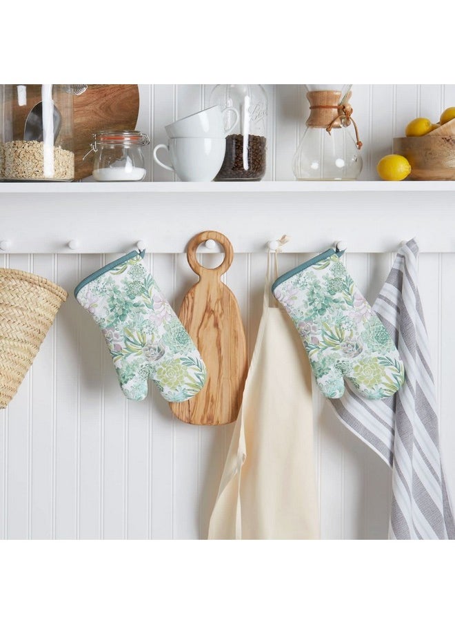 Martha stewart - Succulents Oven Mitt 2-Pack Set, Green, 7"X13" - Image 1