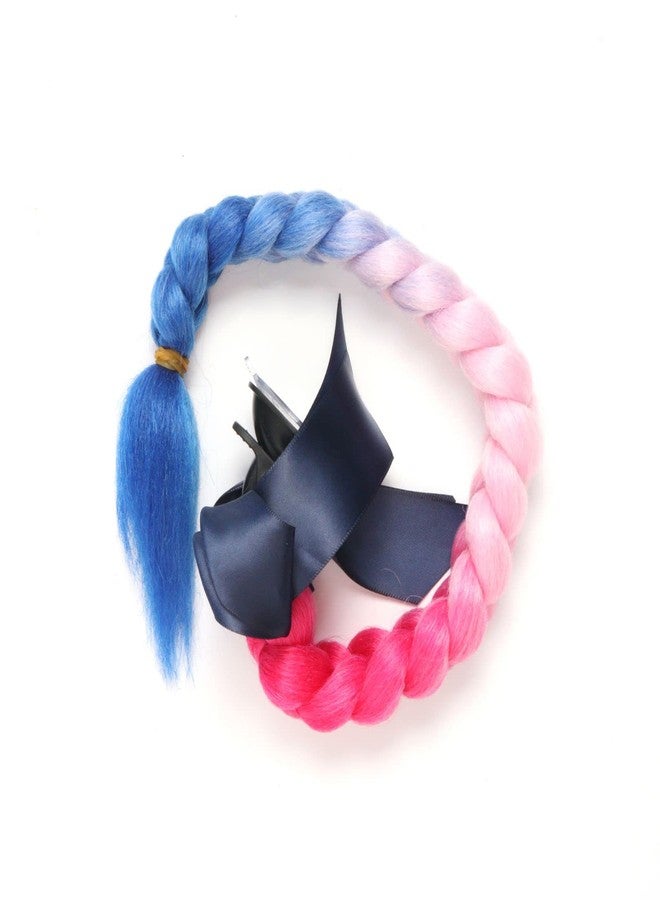 PAXLAMB Helmet Ponytail Pigtails Braids Hair with Bowknot Detachable Suction Cup for Motorcycle Bike Bicycle Cycling Bikers Riders Skateboarding Scooter Costume Cosplay (Pink Blue) - Image 2