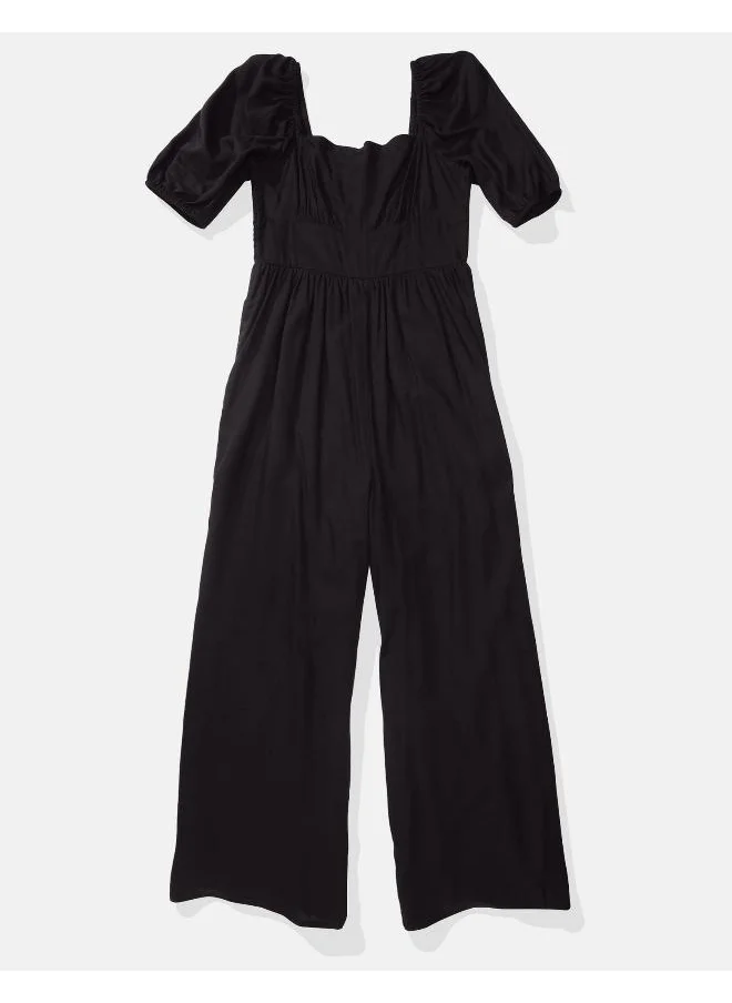 American Eagle AE Puff Sleeve Wide-Leg Jumpsuit