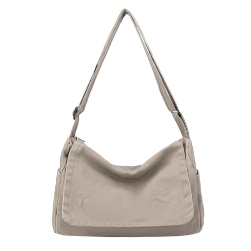 BEFUNIRISE Canvas Messenger Bag for Women Men Vintage Satchel Bag Aesthetic Crossbody Shoulder Bag Casual Sling Bag (A-Grey) - Image 1