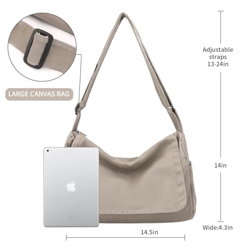 BEFUNIRISE Canvas Messenger Bag for Women Men Vintage Satchel Bag Aesthetic Crossbody Shoulder Bag Casual Sling Bag (A-Grey) - Image 4