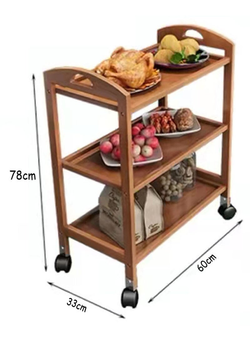 LINGWEI 3-Tier 𝑩𝒂𝒎𝒃𝒐𝒐 𝑺𝒆𝒓𝒗𝒊𝒏𝒈 𝑻𝒓𝒐𝒍𝒍𝒆𝒚 with Wheels | Multipurpose Rolling Storage Cart for Kitchen, Dining, and Home Use | 78cm Height, 60cm Length, 33cm Width - Image 2