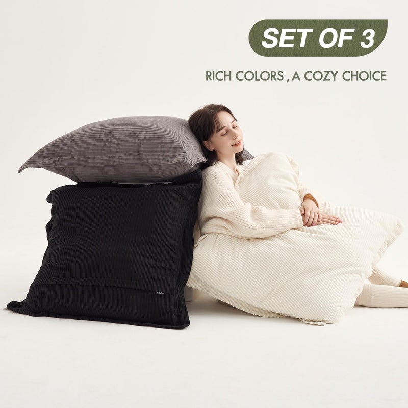 COCO TOP COCO TOP Corduroy Large Pillow Covers 28x28inch Set of 3  Decorative Super Soft-Touch Boho Vintage Cushion Cases for Couch  Sofa  Living Room  Bedroom  Office  Home Decor (Dark Brown  Black & White) - Image 2