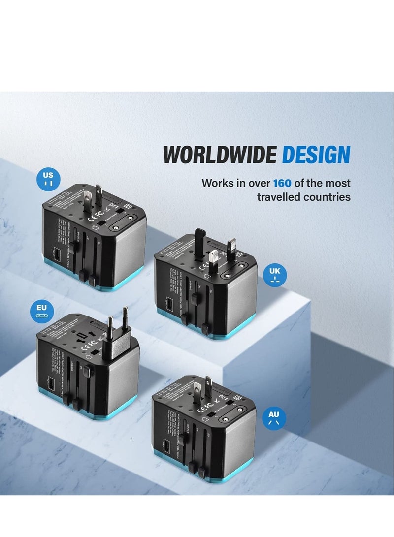 Universal Travel Adapter, International Plug Adaptor Outlet Wall Charger Converter with 5.6A Smart Power and 3.0A USB Type C US to EU, AU, UK, USA - Image 2