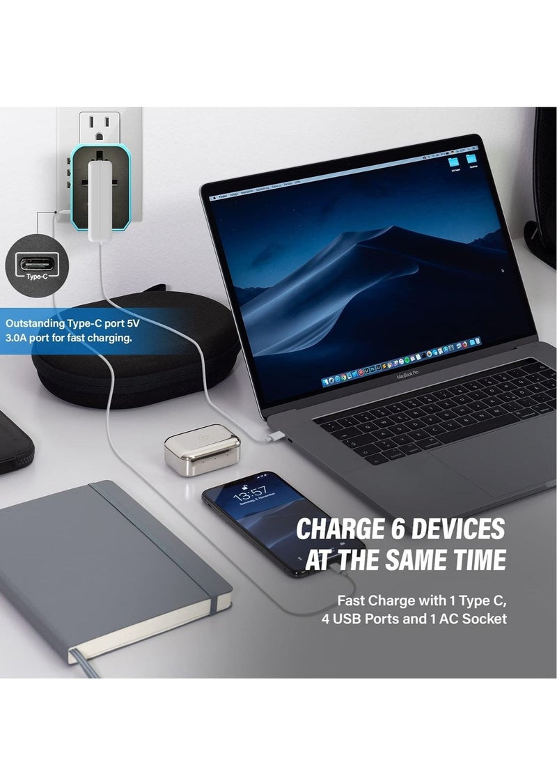 Universal Travel Adapter, International Plug Adaptor Outlet Wall Charger Converter with 5.6A Smart Power and 3.0A USB Type C US to EU, AU, UK, USA - Image 5