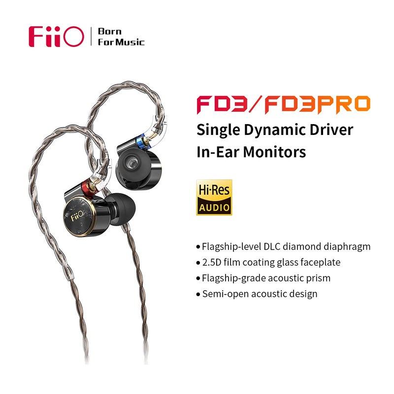 FIIO FD3 PRO Earphones in-Ear Earbuds High Resolution 1DD Deep Bass Detachable MMCX Connector with 2.5/3.5/4.4mm Plugs DLC Black - Image 3