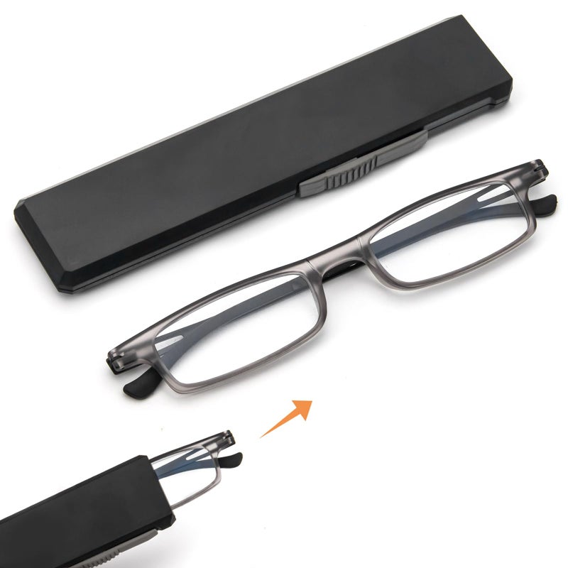 REAVEE Folding Reading Glasses for Men Women Ultra Thin Blue Light Blocking Anti UVEyestrain Computer TR90 Slim Portable Foldable Readers with Compact Flat Case Grey 175