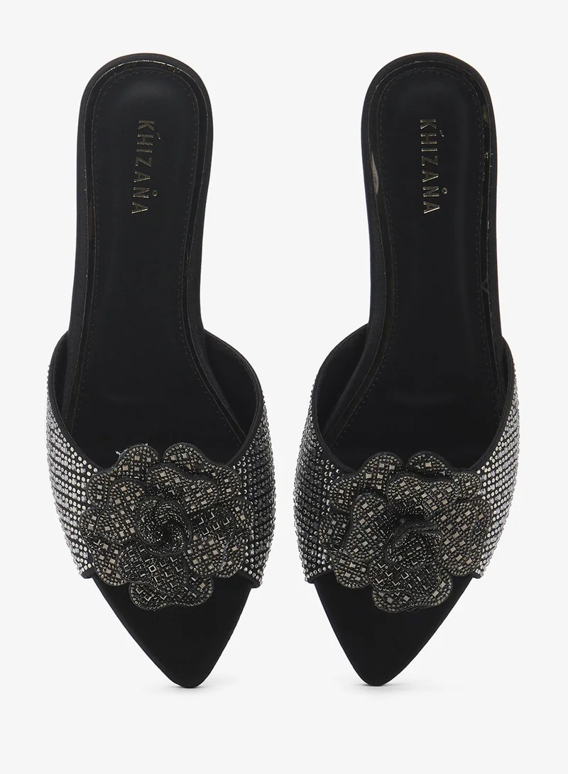 Khizana Black Embellished Flat Sandals for Women | Best Price UAE