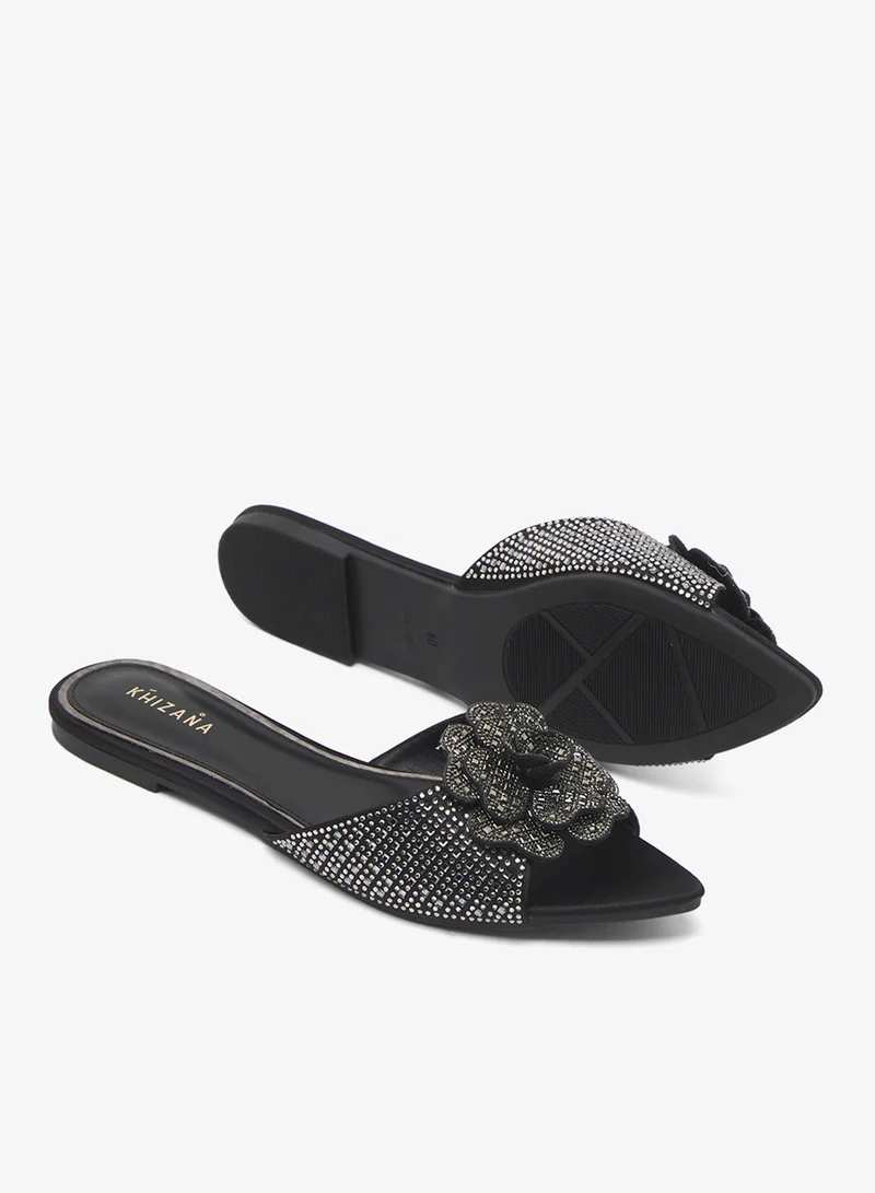 Khizana Black Embellished Flat Sandals for Women | Best Price UAE