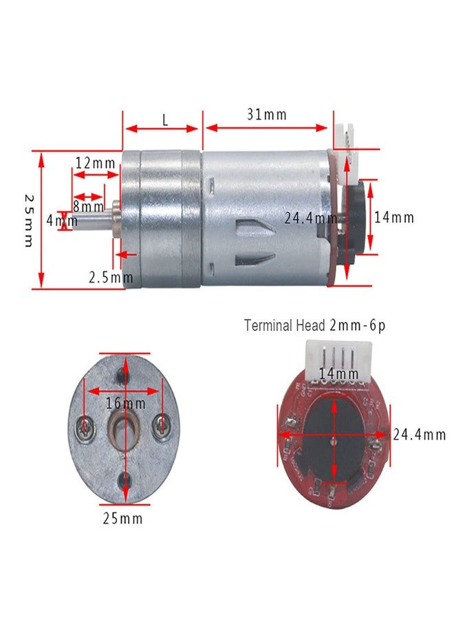 Garosa DC 12V DIY Encoder Gear Motor 65mm Magnetic with Motor Mount Bracket Engine Wheel Kit Micro Speed Reduction Motor Full Metal for Smart Car Robot Model DIY(500RPM),Geared Motor - Image 5