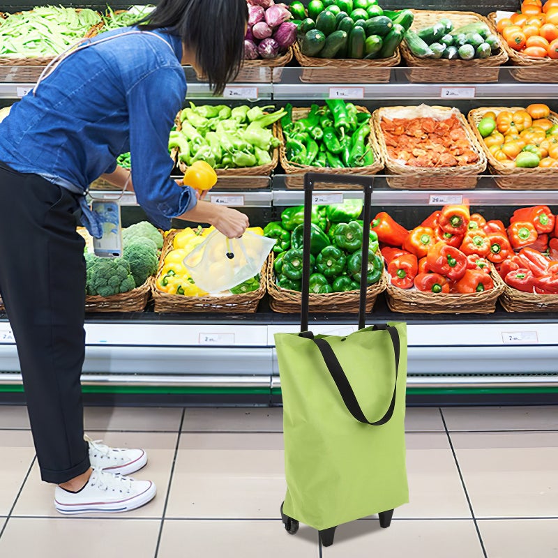 Shopping Trolley Tote Bag Pull Handle Wheeled Tote Bag Portable Foldable Shopping Cart with Wheels - Image 3