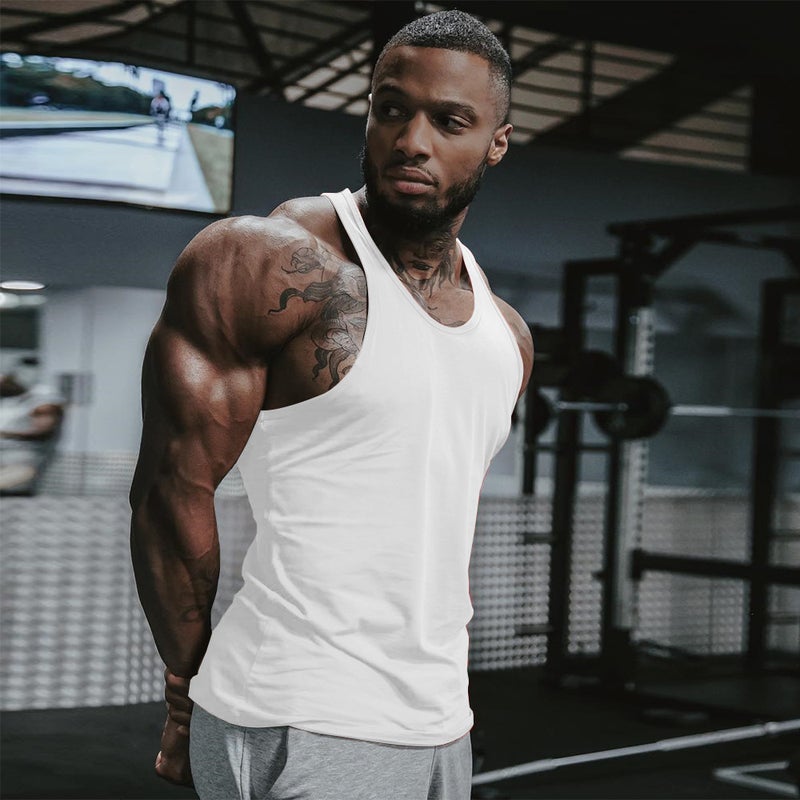 Mens Cotton Fitness Tank Top Summer Solid Color Dark blue  - Image 5