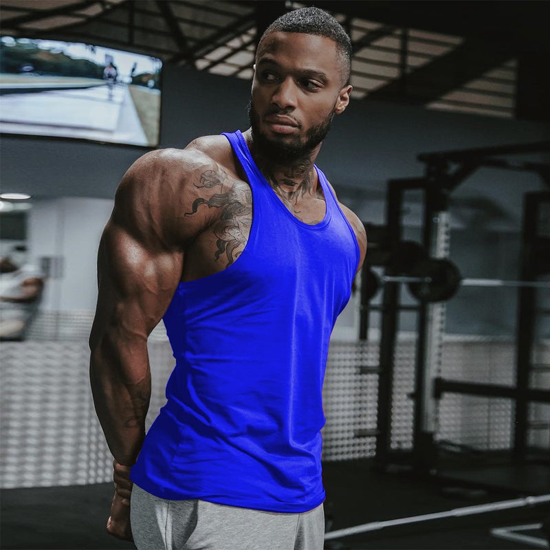 Mens Cotton Fitness Tank Top Summer Solid Color Dark blue  - Image 1