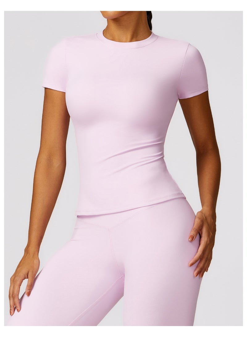 Women's Sports T Shirt Summer Short Sleeve Running Round Neck Breathable Stretchy Yoga Slim Fitness Active Top Tee - Image 3