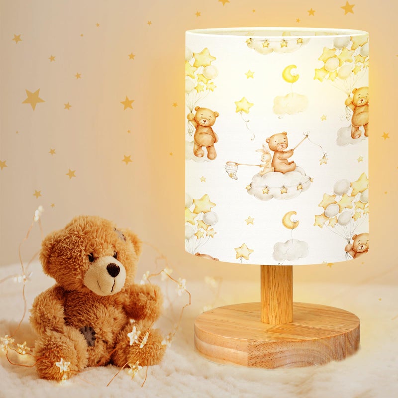 VIHOSE Bear Kids Table Lamp for Bedroom Kids Bedside Lamp with Linen Wooden Nightstand Cartoon Nursery Lampshade for Girls Boys Living Room - Image 2