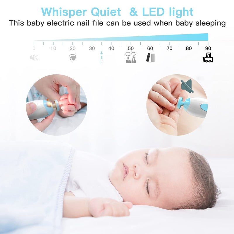 Megainvo مقص أظافر كهربائي للأطفال مع ضوء LED - مجموعة العناية بأظافر الأطفال الرضع والأطفال الصغار مع 10 رؤوس طحن تعمل بالبطارية (غير مشمولة) - أزرق - Image 1