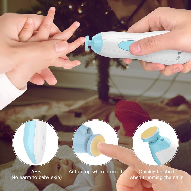 Megainvo مقص أظافر كهربائي للأطفال مع ضوء LED - مجموعة العناية بأظافر الأطفال الرضع والأطفال الصغار مع 10 رؤوس طحن تعمل بالبطارية (غير مشمولة) - أزرق - Image 4
