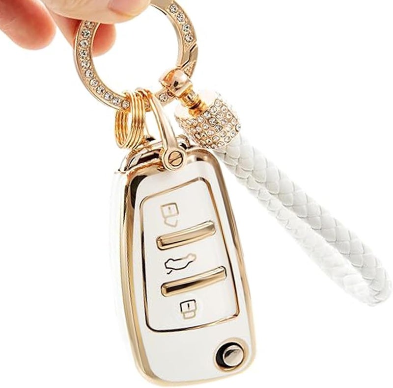 Yuiturt Key Fob Cover with Diamond Keychain for Audi Models - Image 4