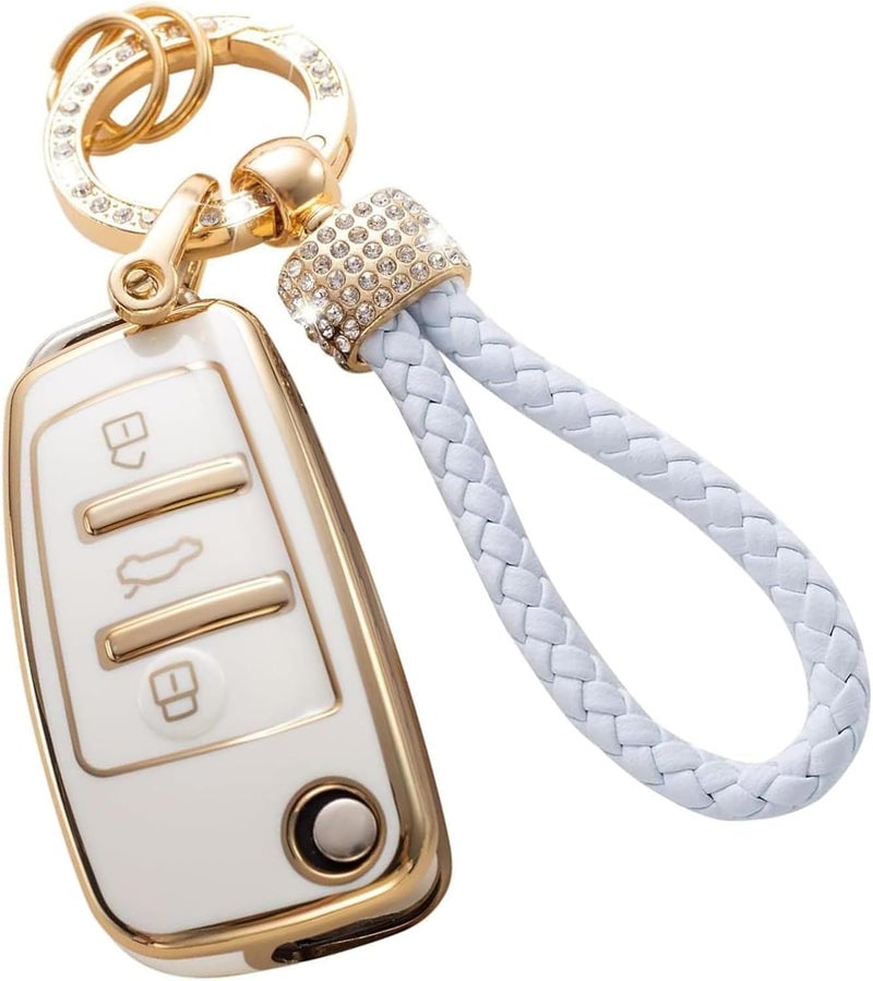 Yuiturt Key Fob Cover with Diamond Keychain for Audi Models - Image 1