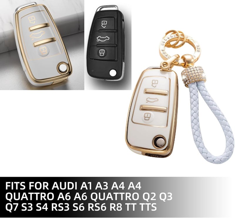 Yuiturt Key Fob Cover with Diamond Keychain for Audi Models - Image 5