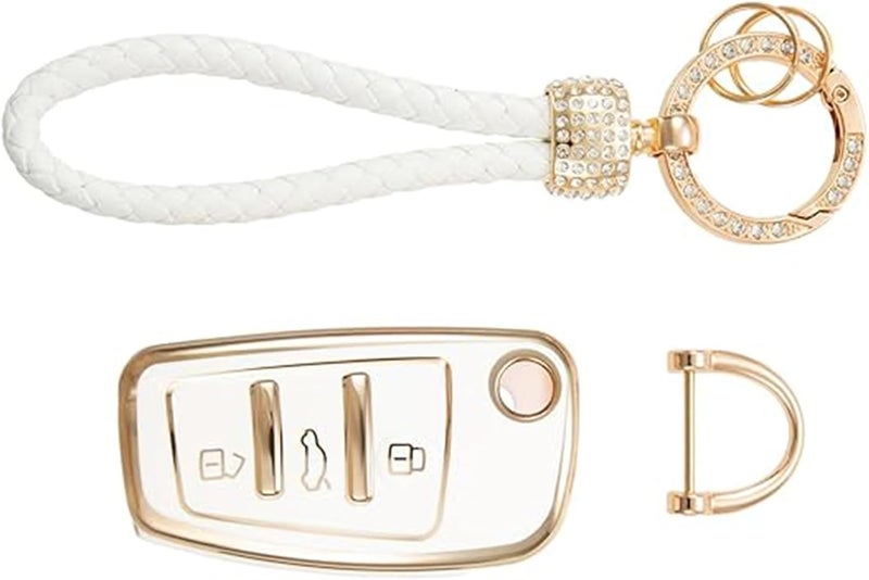Yuiturt Key Fob Cover with Diamond Keychain for Audi Models - Image 3