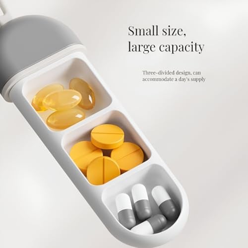 MeeTo Travel Medicine Organizer, 3 Compartments Portable Pocket Size Pill Organizer Box with Carrying Hanging Loop, Small Tablet Box for Office, Trip, Gym, Camping (Gray and White) Pack of (2) - Image 2