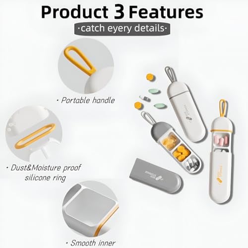 MeeTo Travel Medicine Organizer, 3 Compartments Portable Pocket Size Pill Organizer Box with Carrying Hanging Loop, Small Tablet Box for Office, Trip, Gym, Camping (Gray and White) Pack of (2) - Image 4