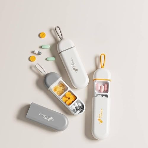 MeeTo Travel Medicine Organizer, 3 Compartments Portable Pocket Size Pill Organizer Box with Carrying Hanging Loop, Small Tablet Box for Office, Trip, Gym, Camping (Gray and White) Pack of (2) - Image 3