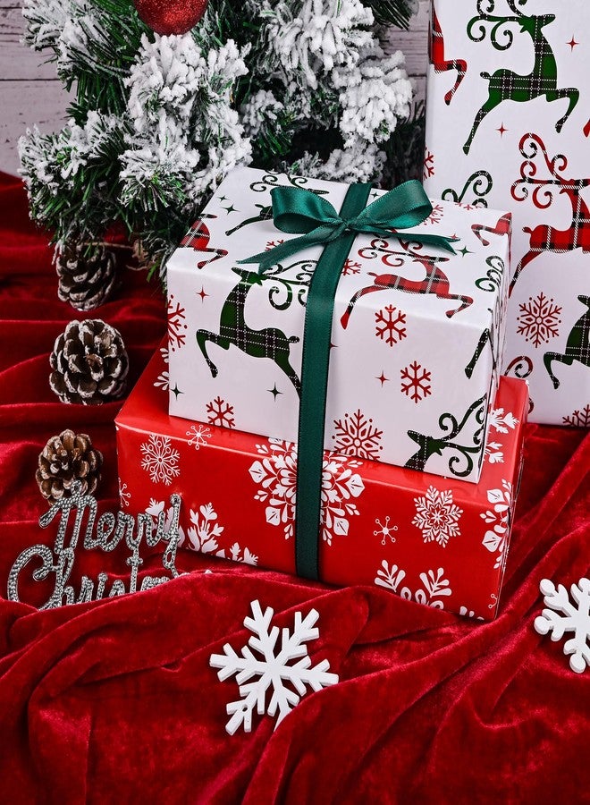 Vnaaem Reversible Christmas Wrapping Paper Roll - Red Green Buffalo Plaid, Reindeer & Snowflakes Design Gift Wrap for Holiday Party Celebration, DIY Craft - 17 In X 20 Ft(Total 28.5sq.ft) - Image 4