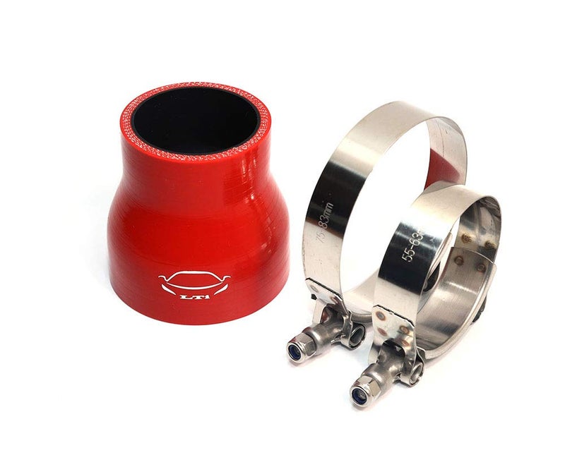 TenkeAuto 4-Ply Reinforced 2.25"-2.75" ID Reducer Silicone Hose Coupler 3" Length With T Bolt Clamp for Turbo/Intercooler/Piping (2.25" to 2.75" Red) - Image 2