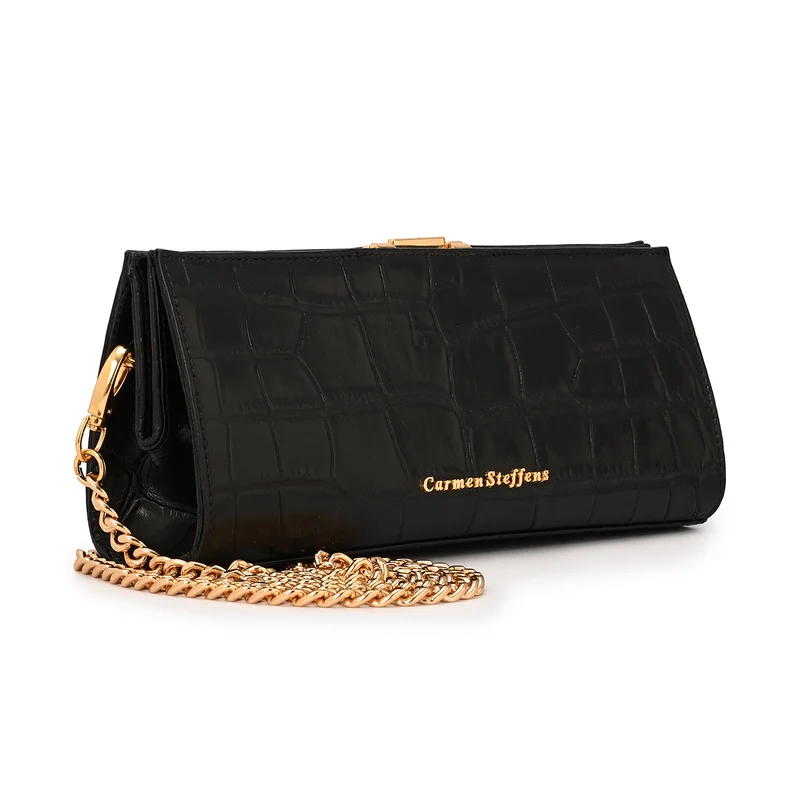 Black Croco Leather Crossbody Bag