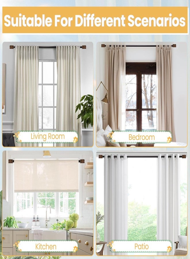 EQURROY Curtain Rods for Windows 48 to 84 Inches: 1 Inch diameter heavy-Duty Adjustable Decorative Curtain Rod Square Striped Finials, For Bedrooms, Living Rooms And Patio.Brown - Image 5