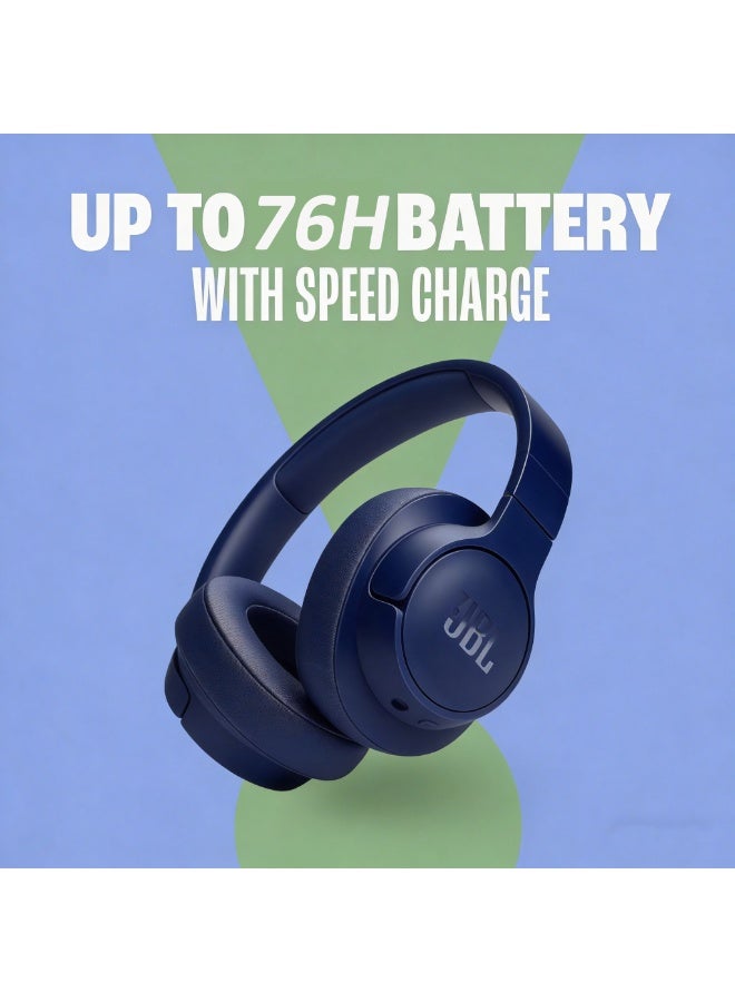 جي بي إل سماعات رأس لاسلكية Tune 720Bt فوق الأذن، صوت جهير نقي، بطارية تدوم حتى 76 ساعة، مكالمات بدون استخدام اليدين، اتصال متعدد النقاط ذكي بالصوت، خفيفة الوزن وقابلة للطي، كابل صوت قابل للفصل، لون أزرق - Image 3