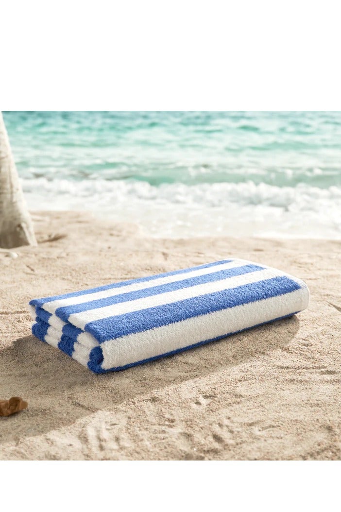 TM HOME TM Home Luxury Blue and White Striped Beach Towel – 100% Natural Cotton, Hotel-Grade Quality, 100x200 cm  - Image 2