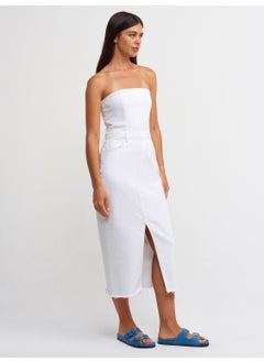 Dilvin 90515 Strapless White Denim Dress-White  - Image 3