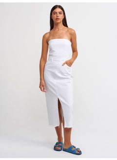 Dilvin 90515 Strapless White Denim Dress-White  - Image 1