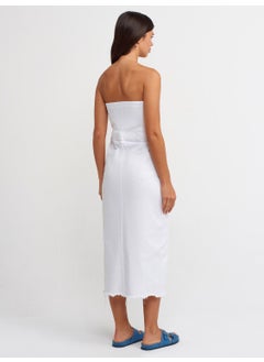 Dilvin 90515 Strapless White Denim Dress-White  - Image 2