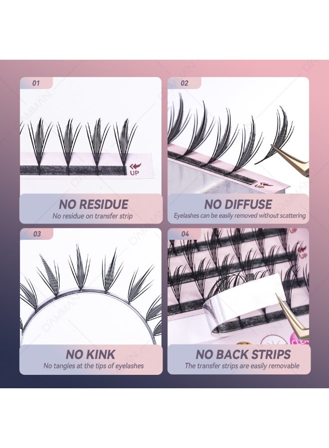 D'AMMA'N Manga Feather Cluster Lashes 12 Rows – 0.07mm D Curl 9–15mm Mix, Soft Natural Volume DIY Lash Extensions - Image 4