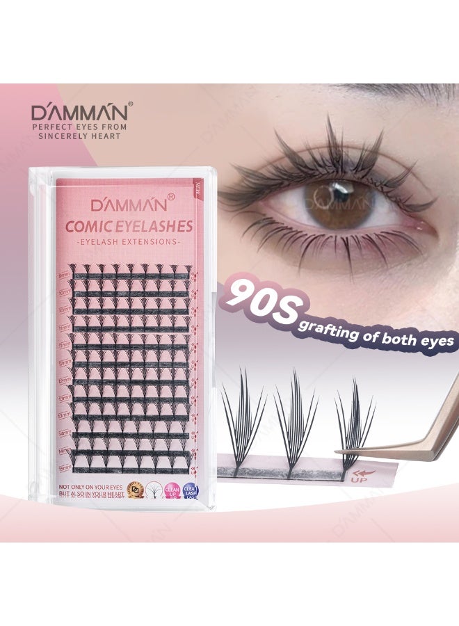 D'AMMA'N Manga Feather Cluster Lashes 12 Rows – 0.07mm D Curl 9–15mm Mix, Soft Natural Volume DIY Lash Extensions - Image 1