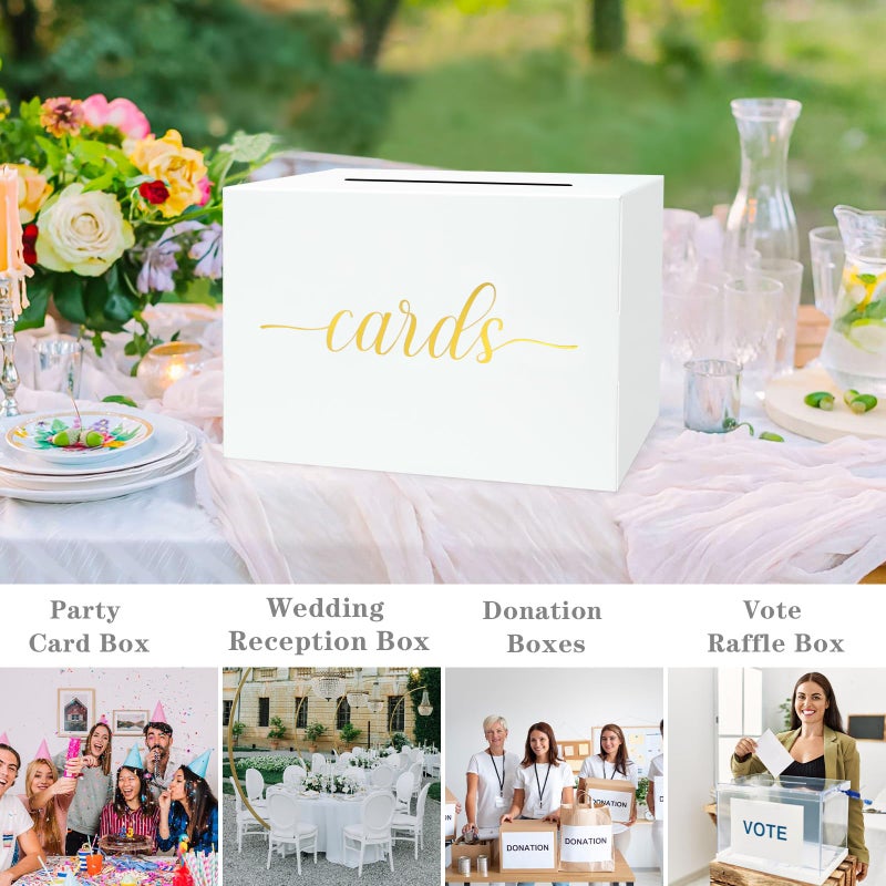 Mulbozy White Wedding Card Box, Gift Cards Box Holder with Gold Foil Design for Wedding Receptions, Bridal & Baby Showers, Graduations, Voting, Donate Money, Retirements, Anniversaries - Image 4