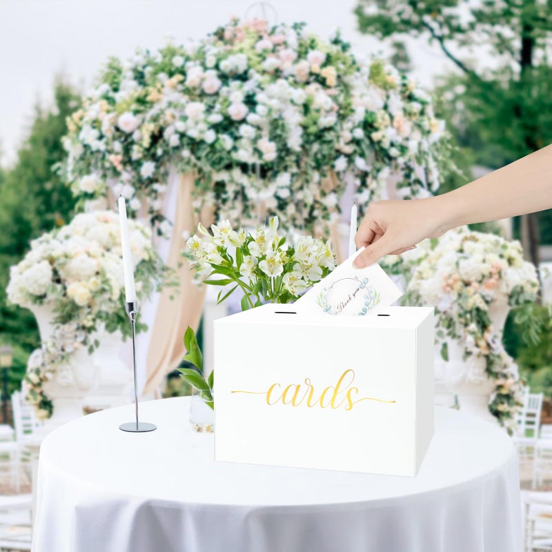 Mulbozy White Wedding Card Box, Gift Cards Box Holder with Gold Foil Design for Wedding Receptions, Bridal & Baby Showers, Graduations, Voting, Donate Money, Retirements, Anniversaries - Image 5