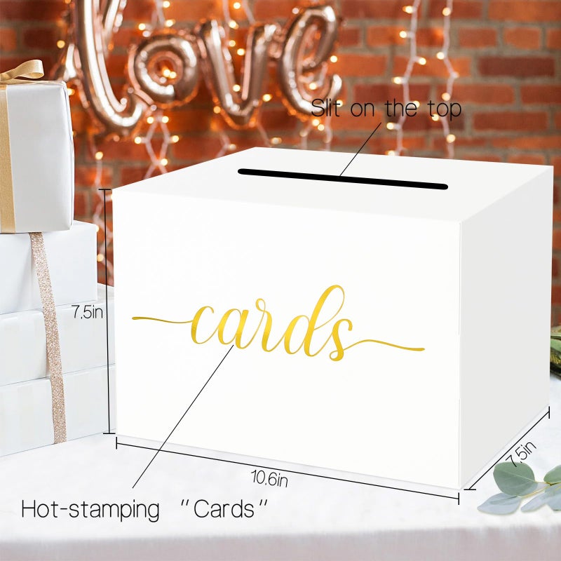Mulbozy White Wedding Card Box, Gift Cards Box Holder with Gold Foil Design for Wedding Receptions, Bridal & Baby Showers, Graduations, Voting, Donate Money, Retirements, Anniversaries - Image 3