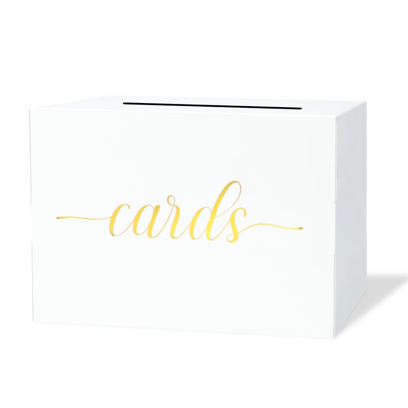 Mulbozy White Wedding Card Box, Gift Cards Box Holder with Gold Foil Design for Wedding Receptions, Bridal & Baby Showers, Graduations, Voting, Donate Money, Retirements, Anniversaries - Image 1